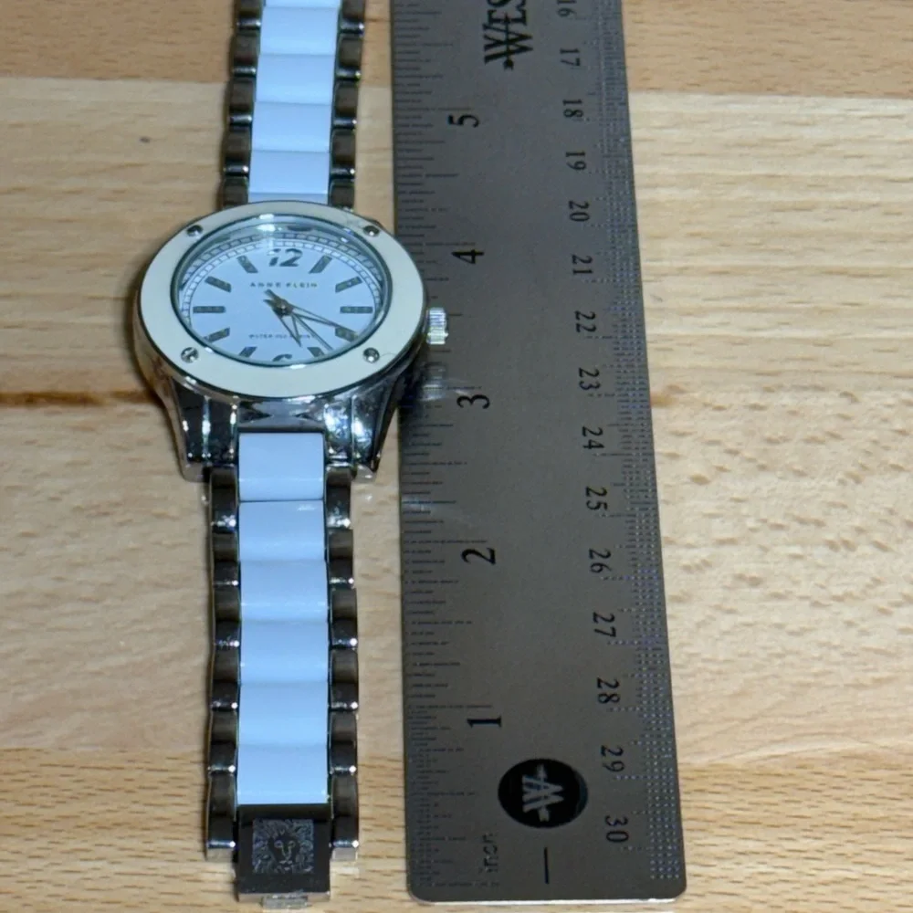 Anne Klein Silver-Tone Men's Watch with White Accents Y2K